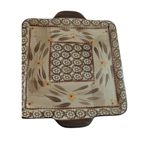 Temptations Ceramic Baking Dish Square Brown‎ Floral Design Kitchen Decor